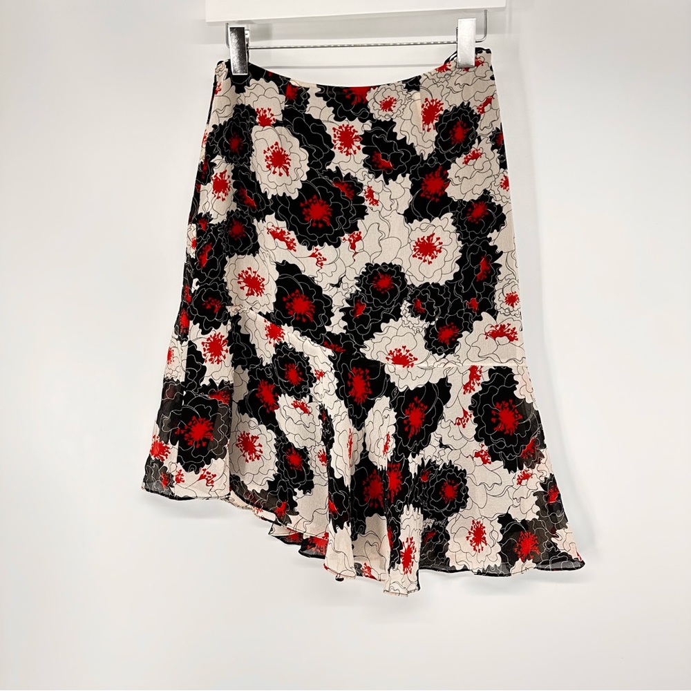 INC Asymmetric Ruffle Flower Black Red White Women’s Skirt Size 2